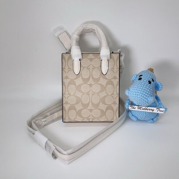 Coach CJ494 North South Mini Tote Crossbody In Signature Canvas Khaki Chalk NWT - Picture 2 of 7